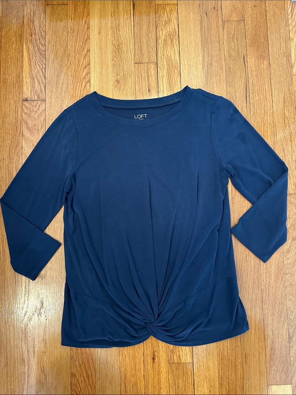 LOFT Outlet, Modal Navy Twist-Front Long Sleeve Tee, S
